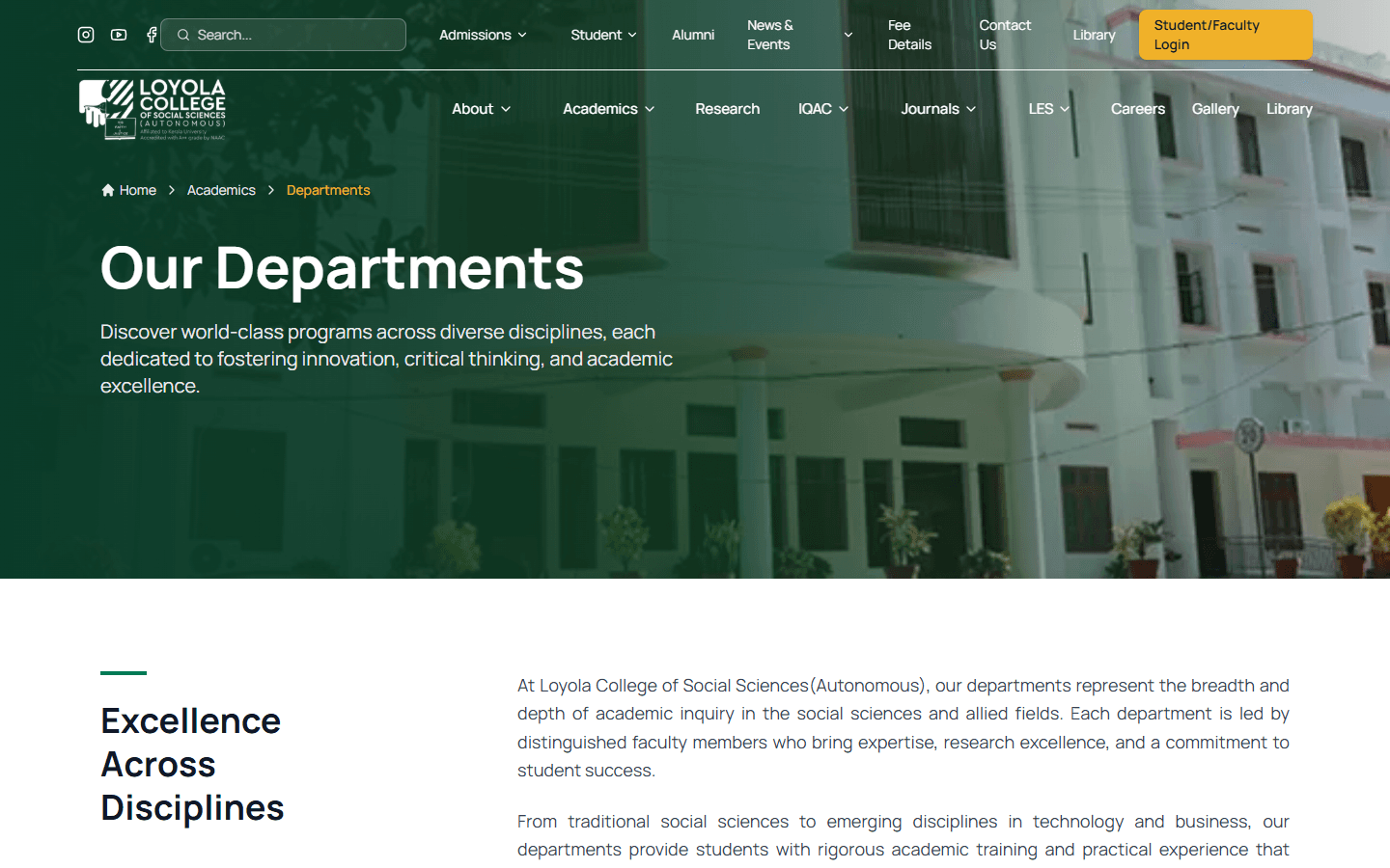 Loyola College Kerala departments page