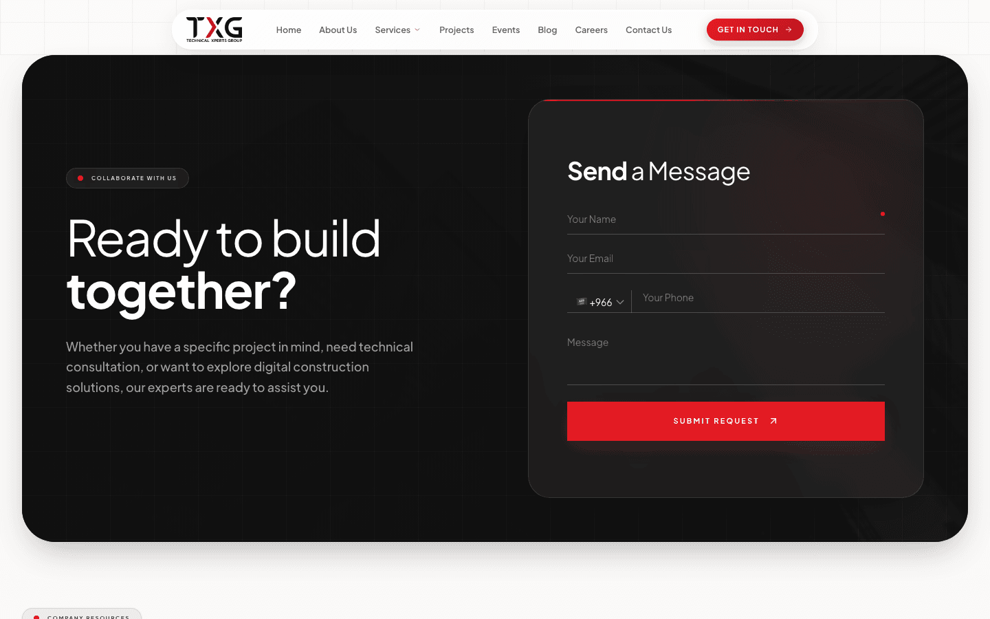 TXG contact page