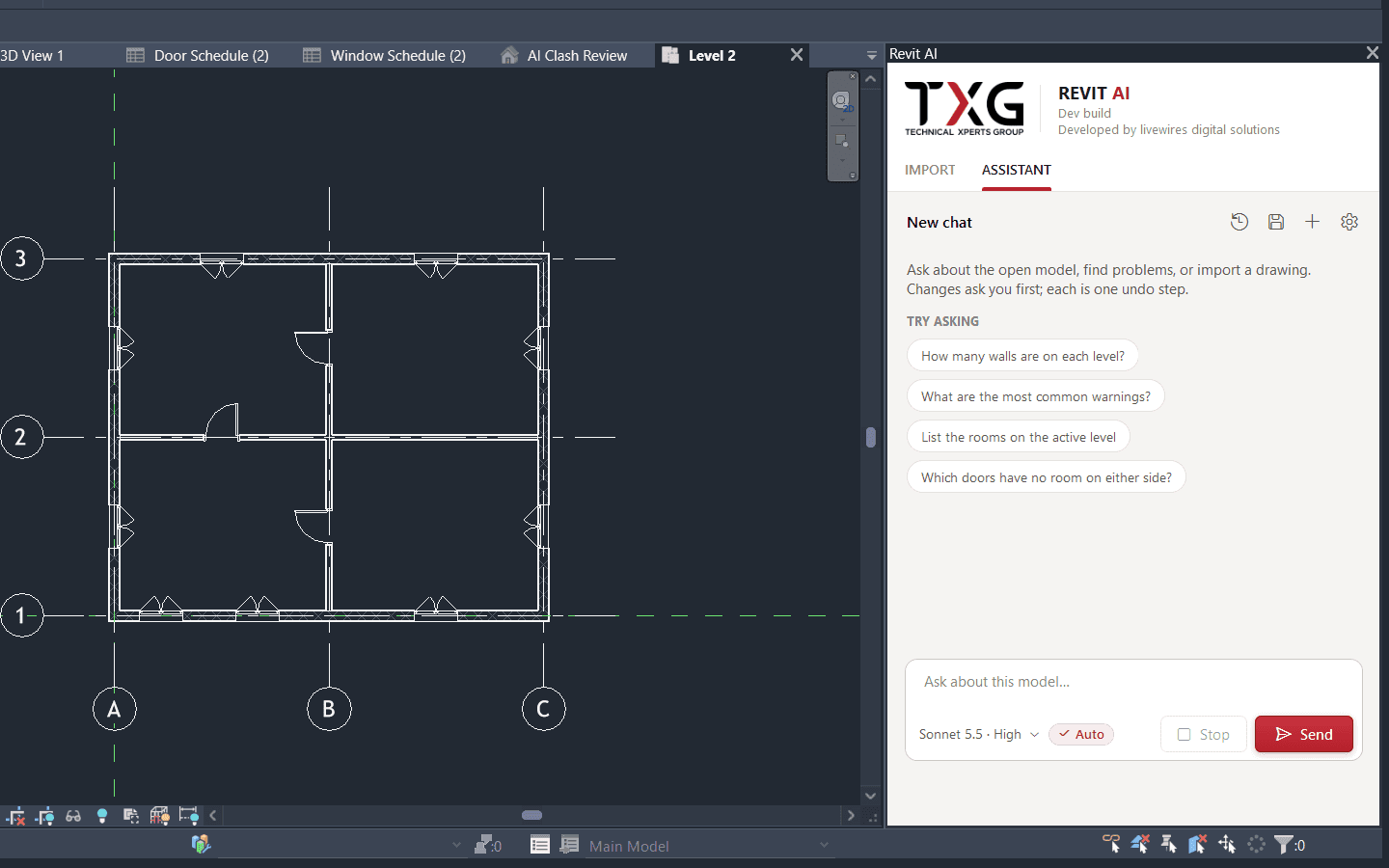 Revit level 2 floor plan with the Revit AI panel