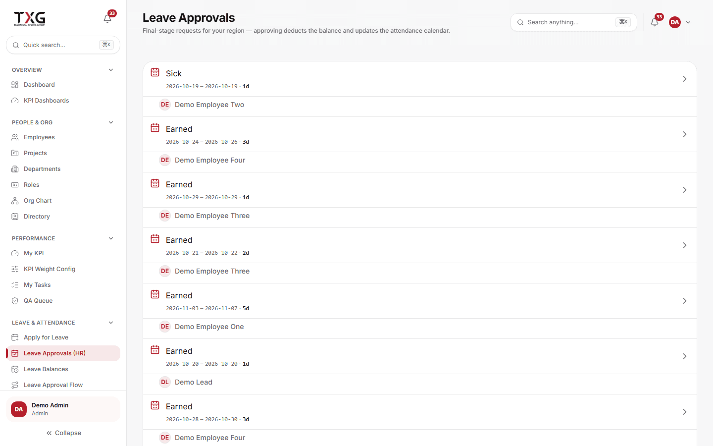 HRMS leave approvals