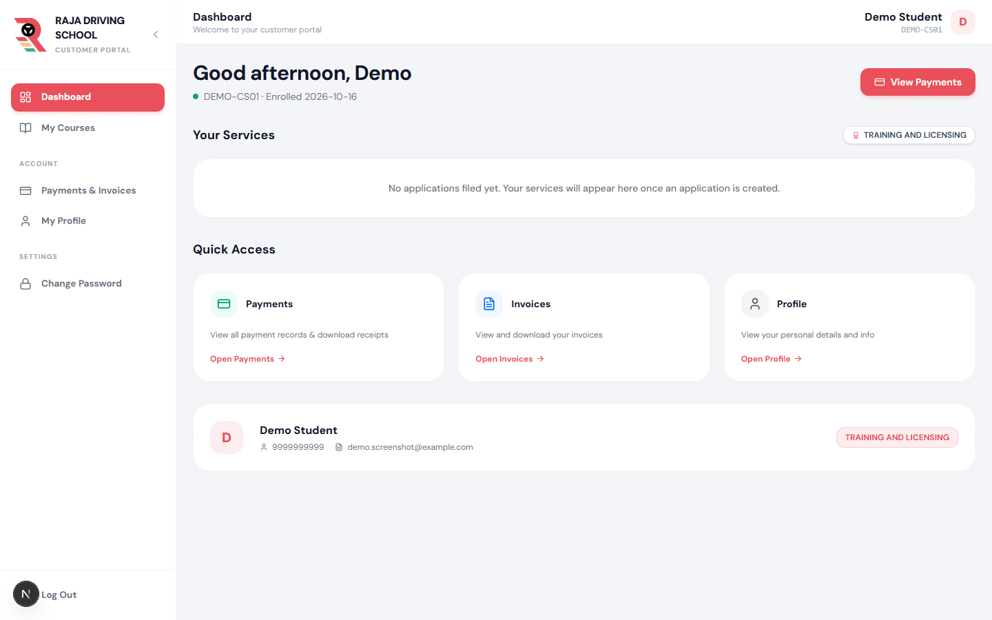 RDS CRM customer portal dashboard