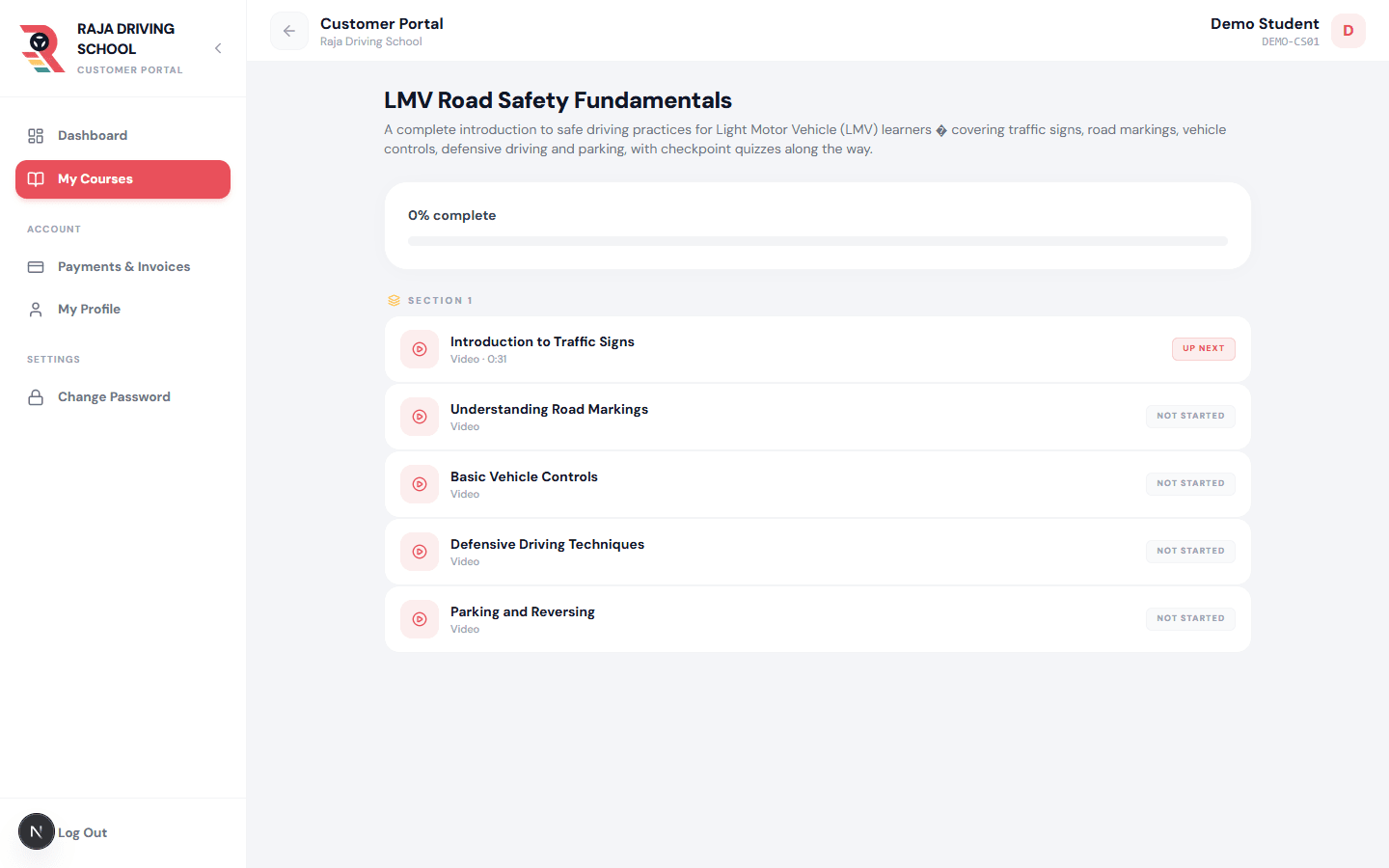 RDS CRM course page in the customer portal