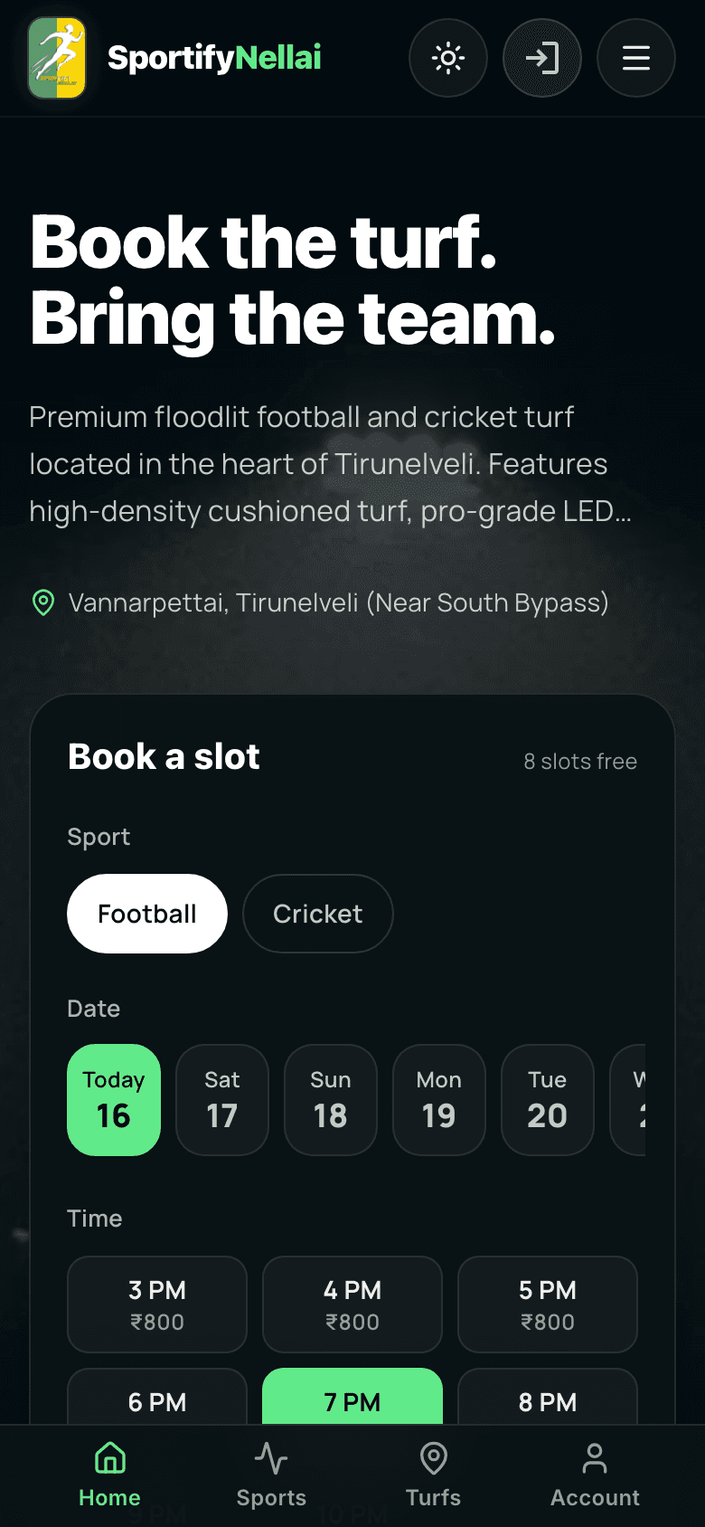 Sportify Nellai home page on a phone
